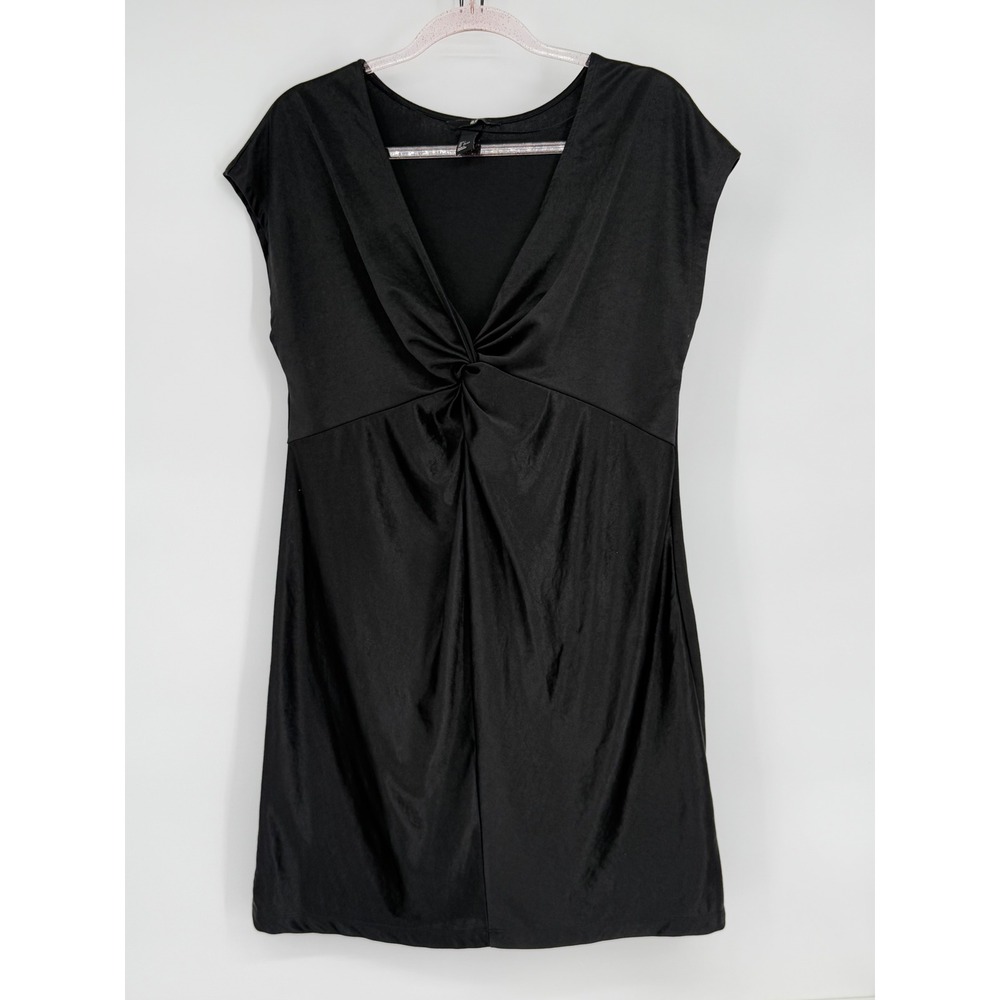 H&M Black Twisted V Neck Cap Sleeve Mini Dress Women's Size L